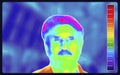 Vector graphic of Thermographic image of a man face showing different temperatures in a range of colors. Medical thermal imaging