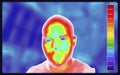 Vector graphic of Thermographic image of a man face showing different temperatures in a range of colors. Medical thermal imaging