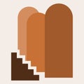 Vector graphic of three brown doors and a set of steps as a piece of modern art