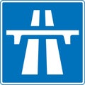 Vector graphic of a uk motorway ahead road sign. It consists of a depiction of a motorway and a bridge contained within a blue