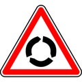 Vector graphic of a uk roundabout road sign. It consists of a depiction of three arrows pointing in a clockwise direction