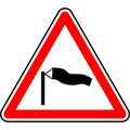 Vector graphic of a uk side winds road sign. It consists of a depiction of a horizontal wind sock contained within a red triangle