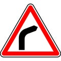 Vector graphic of a uk warning of a right hand bend ahead road sign. It consists of a road bending to the right symbol contained