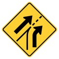 Vector graphic of a usa added right lane on slip road highway sign. It consists of two black arrows merging from the right within Royalty Free Stock Photo