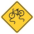 Vector graphic of a usa Bicycle Slippery Ahead highway sign. It consists of the silhouette of a bicycle and two skid marks within Royalty Free Stock Photo