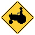 Vector graphic of a usa Farm Vehicles Ahead highway sign. It consists of the silhouette of a tractor within a black and yellow