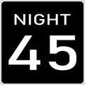 Vector graphic of a usa Night Speed Limit highway sign. It consists of the wording Night and the actual speed limit in a black Royalty Free Stock Photo