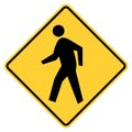 Vector graphic of a usa Pedestrian Crossing Ahead highway sign. It consists of the silhouette of a person walking within a black