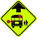 Vector graphic of a USA School Bust stop Ahead mutcd highway sign. It consists of people getting on to a bus and an upward Royalty Free Stock Photo