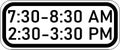 Vector graphic of a USA School Zone Time Of Day mutcd highway sign. It consists of the applicable times of day it is in force in a