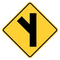 Vector graphic of a usa slanted side road junction highway sign. It consists of a black vertical line with a second black line set