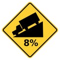 Vector graphic of a usa steep grade highway sign. It consists of black truck on a steep gradient together with the percentage