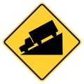 Vector graphic of a usa steep grade or hill highway sign. It consists of a truck rolling down a steep gradient within a black and