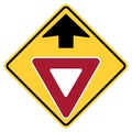 Vector graphic of a usa yield ahead highway sign. It consists of a black arrow above a red and white triangle within a black and