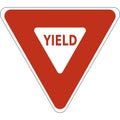 Vector graphic of a usa Yield highway sign. It consists of the an inverted red triangle containing the word Yield