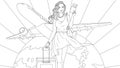 Vector graphics, beautiful girl travels the world, air flights