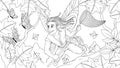 Vector graphics, a cheerful young fairy boy fairy with a butterfly net after butterflies, tries to catch Royalty Free Stock Photo