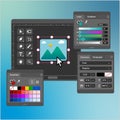 Vector graphics editor and design program software, dark mode interface