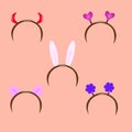 Festive carnival headbands with ears, hearts, flowers, horns