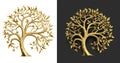 Golden decorative fairy tree round emblem