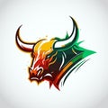 Vector graphics illustration of a bull and colorful shield in logo style