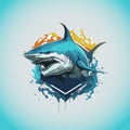 Vector graphics illustration of a shark and colorful shield in logo style