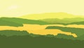 Vector Graphics illustration of a summer landscape. An image of the silhouettes of a forest, trees, mountains and fields