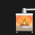 Fire in the fireplace. Modern metal fireplace with a grate made of metal elements, with a firewood tray Royalty Free Stock Photo