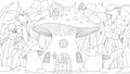 Vector graphics, mushroom house for a fairy, in a fairy glade with flowers, fantasy Royalty Free Stock Photo