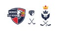 Eagle Emblems, Crowns, and Hockey Sticks Vector Graphics Set Royalty Free Stock Photo