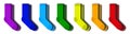 Vector graphics. Sketches of clothing and accessories. Pairs of colored multi-colored rainbow socks. Socks for adults and children