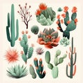 Vector graphics of succulent, cactus, and desert plants