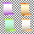 On a transparent background are four scrolls of paper of different colors