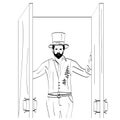 Vector lines. A man opens a door