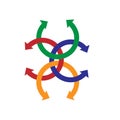 four semicircular multi-colored intertwined arrows Royalty Free Stock Photo