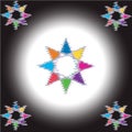 Vector gray black background in the middle of the gradient The interior has geometric shapes, multicolored triangles and star