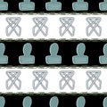 Vector Gray and Green Clips on White and Black Stripes Seamless Repeat Pattern. Background for textiles, cards Royalty Free Stock Photo