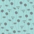 Vector Gray Grey Abstract Dandelions on Teal Green Seamless Repeat Pattern