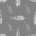 Vector Gray Grunge bird feathers seamless pattern