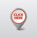 Vector gray round 3D click here pointer - button