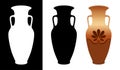 Vector greek amphora image and silhouettes in white and black background isolated. Royalty Free Stock Photo