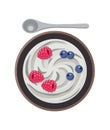 Vector greek yogurt with berries in a bowl