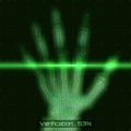 Vector green abstract hand tomography analysis illustration. Palm x-ray scan. Medical data MRI visualization concept.