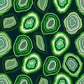 Vector green agate crystal seamless pattern on emerald. A slice of geode stone minerals or thunder egg.