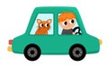 Vector green car with driver and cat. Funny automobile for kids with boy and pet. Cute vehicle clip art with passenger. Retro