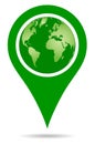 Vector green color pointer map pin navigation with globe Royalty Free Stock Photo