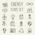 Vector green eco energy icons set energy icons power set battery oil environment nature. Nuclear house atom renewable Royalty Free Stock Photo