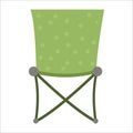 Vector green foldable chair icon isolated on white background. Cute tourist sitting place for rest or fishing. Camping portable