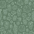 Vector green grapes and leafs seamless pattern print background. Royalty Free Stock Photo