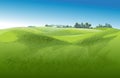 Vector Green grass field on small hills. Meadow, alkali, lye, grassland, pommel, lea, pasturage, farm. Rural scenery Royalty Free Stock Photo